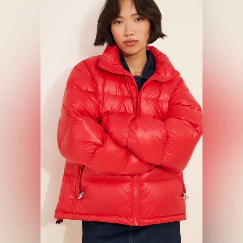 Boys Lie Red Colorful Puffer Logo Embroidered Full Zip Winter Coat M/L - Picture 5 of 16